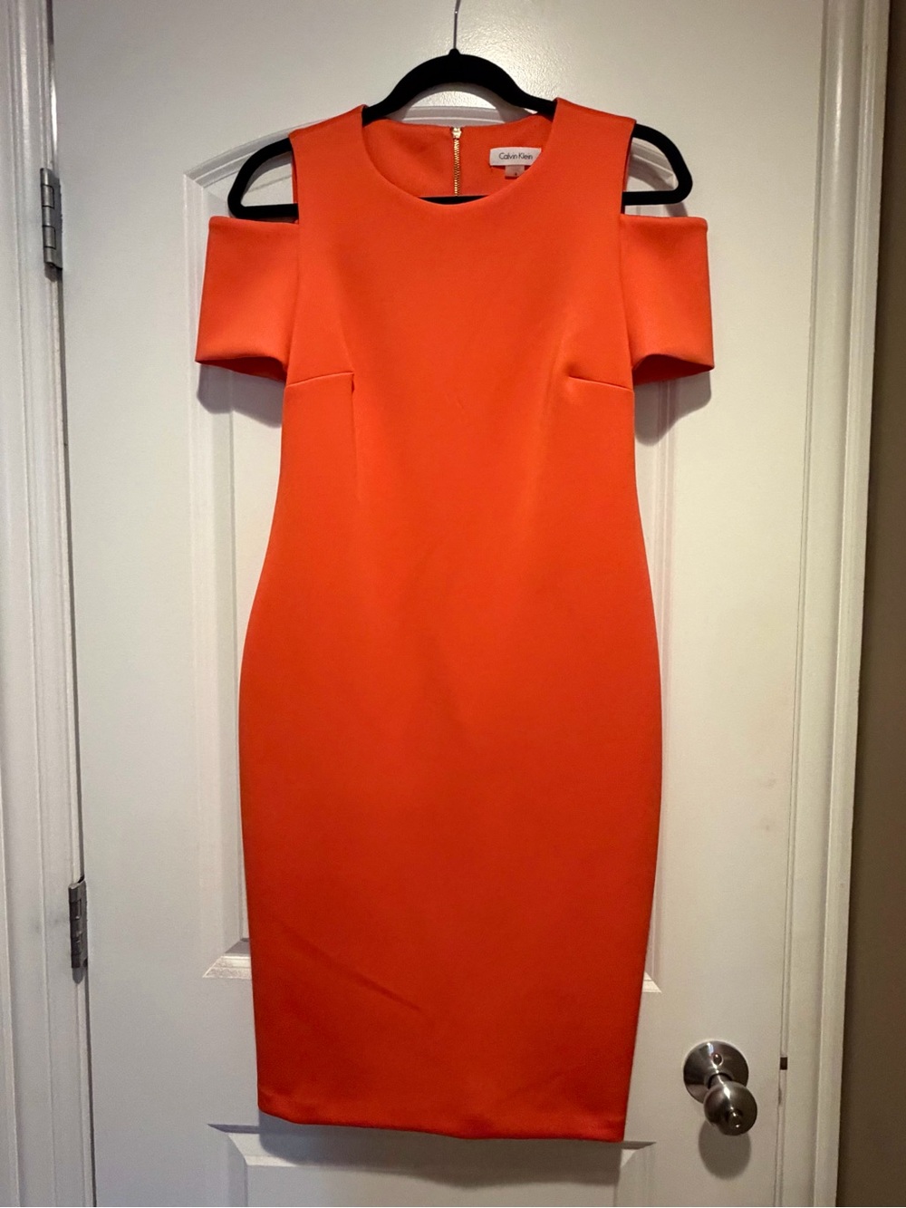 Calvin Klein Bright Orange Cold-Shoulder Midi Dress